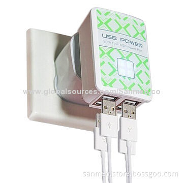 White 4-port USB Power Adapter/Charger, 4,000mA for iPhone 5S/5C/5, iPod, Samsung, RIM's BlackBerry